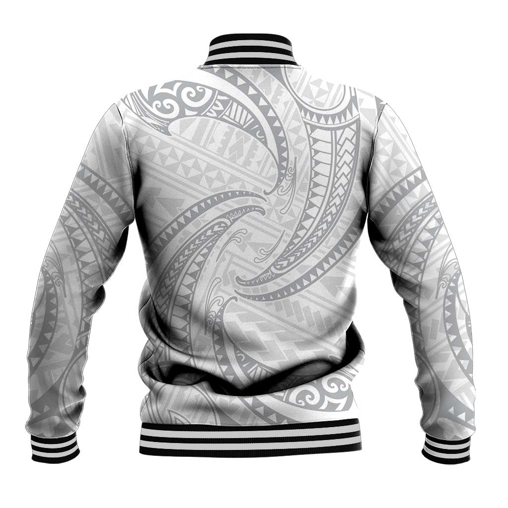 White Sunday Lotu Tamaiti Baseball Jacket Polynesian Wave Pastel Gray LT9 - Polynesian Pride