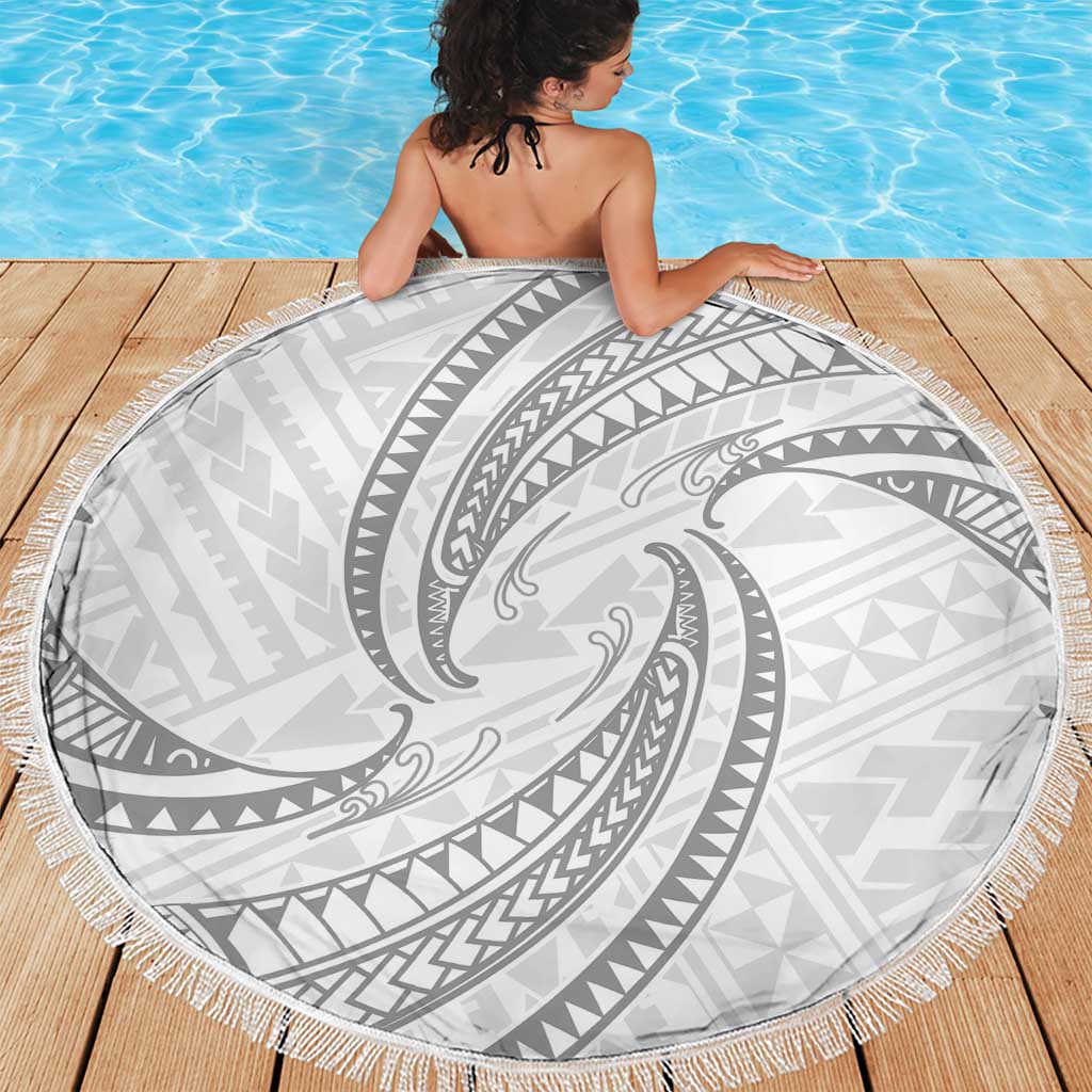 White Sunday Lotu Tamaiti Beach Blanket Polynesian Wave Pastel Gray LT9 - Polynesian Pride