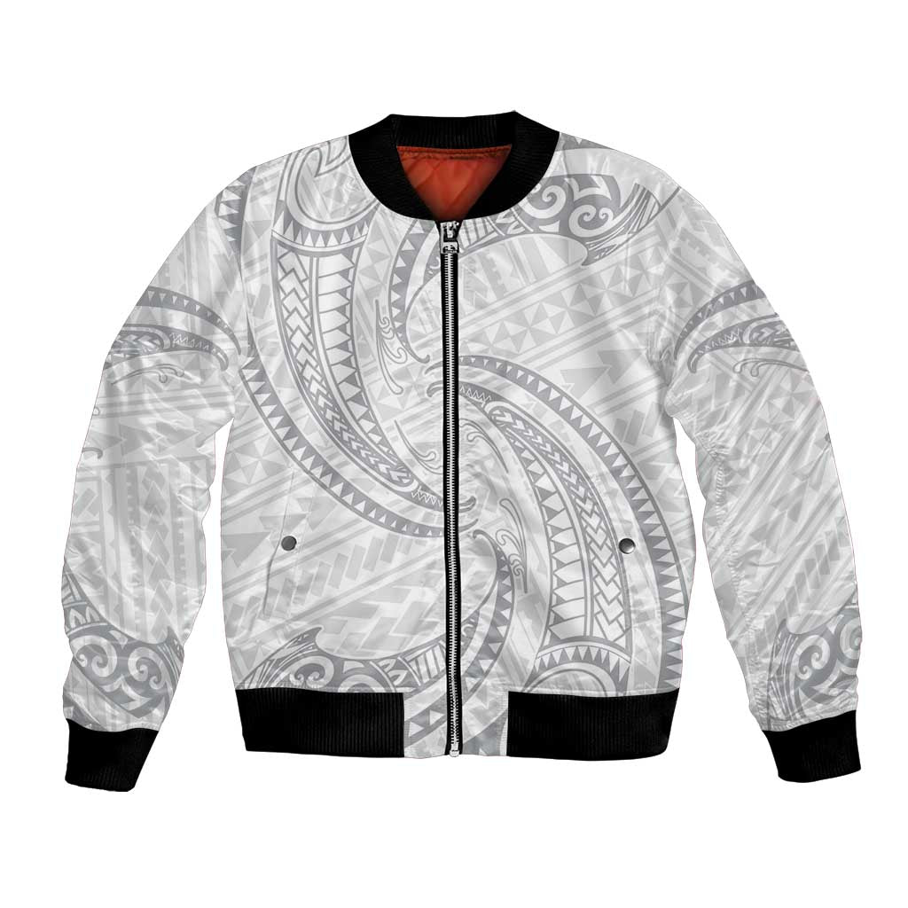 White Sunday Lotu Tamaiti Bomber Jacket Polynesian Wave Pastel Gray LT9 Unisex Gray - Polynesian Pride