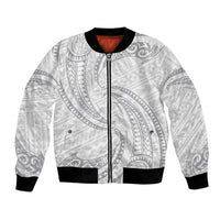 White Sunday Lotu Tamaiti Bomber Jacket Polynesian Wave Pastel Gray LT9 Unisex Gray - Polynesian Pride