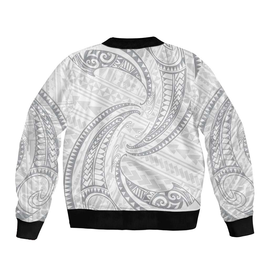 White Sunday Lotu Tamaiti Bomber Jacket Polynesian Wave Pastel Gray LT9 - Polynesian Pride