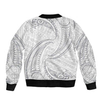 White Sunday Lotu Tamaiti Bomber Jacket Polynesian Wave Pastel Gray LT9 - Polynesian Pride