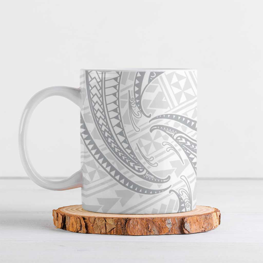 White Sunday Lotu Tamaiti Ceramic Mug Polynesian Wave Pastel Gray LT9 Gray - Polynesian Pride