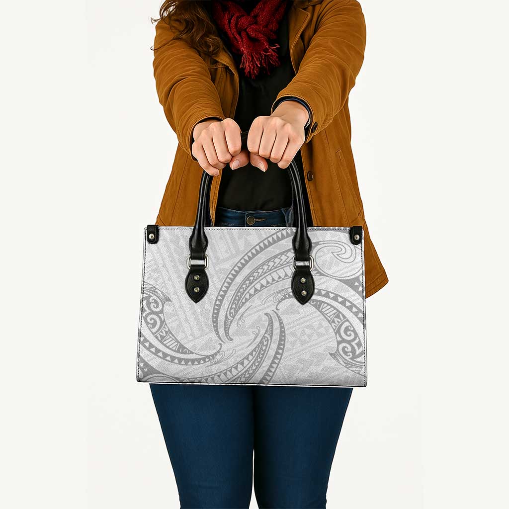 White Sunday Lotu Tamaiti Leather Bag Polynesian Wave Pastel Gray LT9 Gray - Polynesian Pride