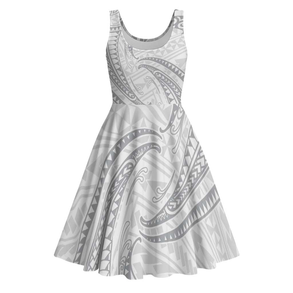 White Sunday Lotu Tamaiti Midi Dress Polynesian Wave Pastel Gray LT9 Gray - Polynesian Pride