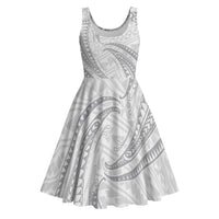 White Sunday Lotu Tamaiti Midi Dress Polynesian Wave Pastel Gray LT9 Gray - Polynesian Pride