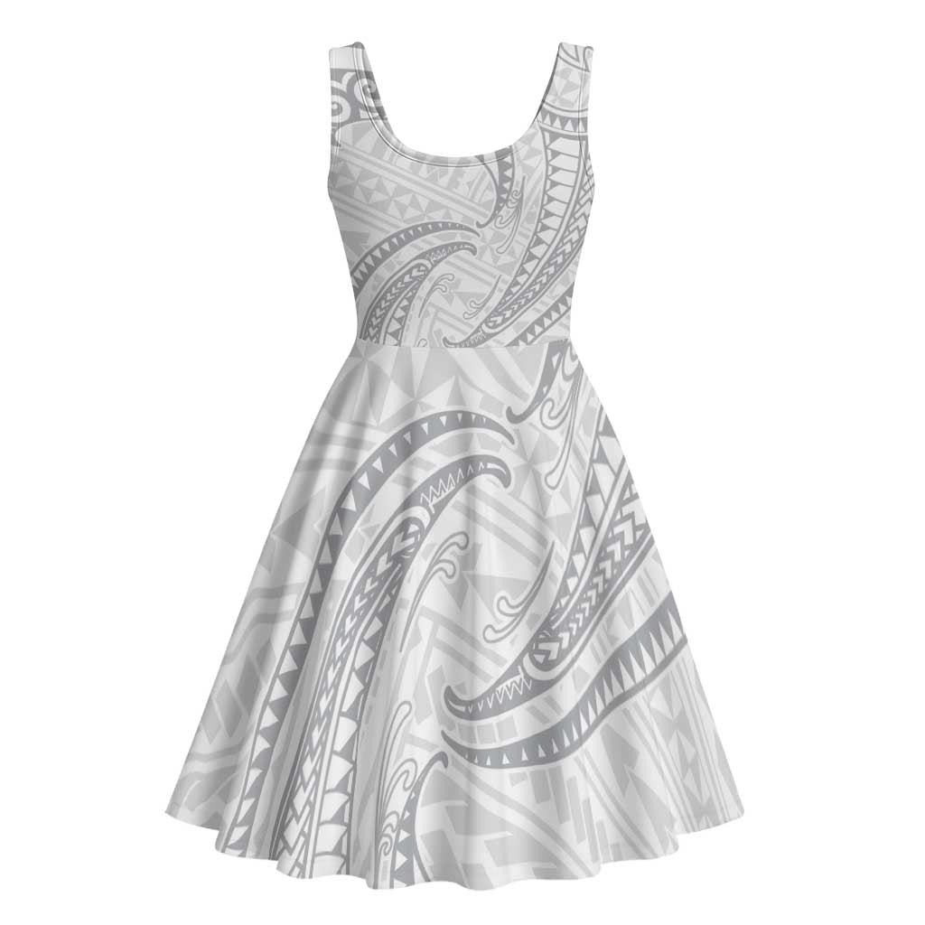White Sunday Lotu Tamaiti Midi Dress Polynesian Wave Pastel Gray LT9 - Polynesian Pride