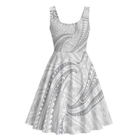 White Sunday Lotu Tamaiti Midi Dress Polynesian Wave Pastel Gray LT9 - Polynesian Pride