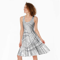 White Sunday Lotu Tamaiti Midi Dress Polynesian Wave Pastel Gray LT9 - Polynesian Pride