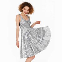 White Sunday Lotu Tamaiti Midi Dress Polynesian Wave Pastel Gray LT9 - Polynesian Pride