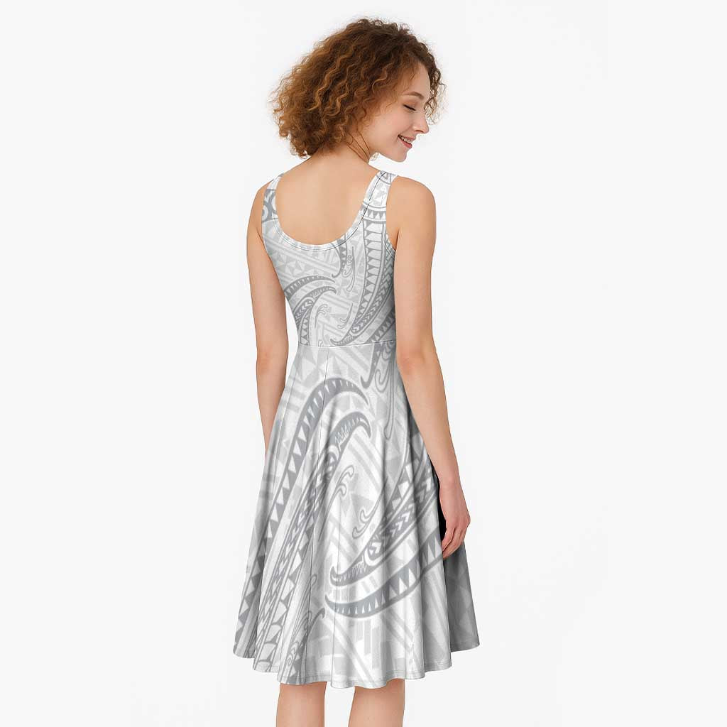 White Sunday Lotu Tamaiti Midi Dress Polynesian Wave Pastel Gray LT9 - Polynesian Pride