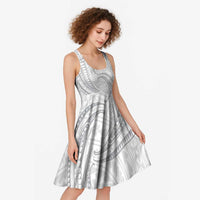 White Sunday Lotu Tamaiti Midi Dress Polynesian Wave Pastel Gray LT9 - Polynesian Pride