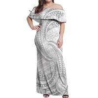 White Sunday Lotu Tamaiti Off Shoulder Maxi Dress Polynesian Wave Pastel Gray LT9 Women Gray - Polynesian Pride