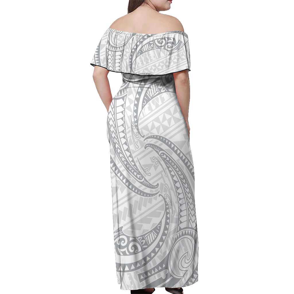 White Sunday Lotu Tamaiti Off Shoulder Maxi Dress Polynesian Wave Pastel Gray LT9 - Polynesian Pride