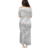 White Sunday Lotu Tamaiti Puletasi Polynesian Wave Pastel Gray LT9 - Polynesian Pride