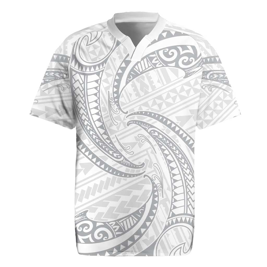 White Sunday Lotu Tamaiti Rugby Jersey Polynesian Wave Pastel Gray LT9 Gray - Polynesian Pride