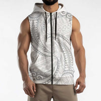 White Sunday Lotu Tamaiti Sleeveless Zip Hoodie Polynesian Wave Pastel Gray LT9 - Polynesian Pride