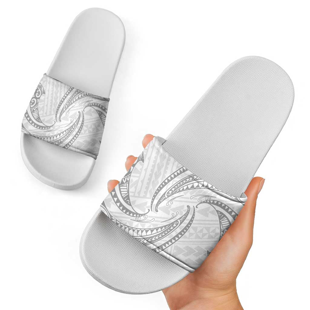 White Sunday Lotu Tamaiti Slide Sandals Polynesian Wave Pastel Gray LT9 - Polynesian Pride