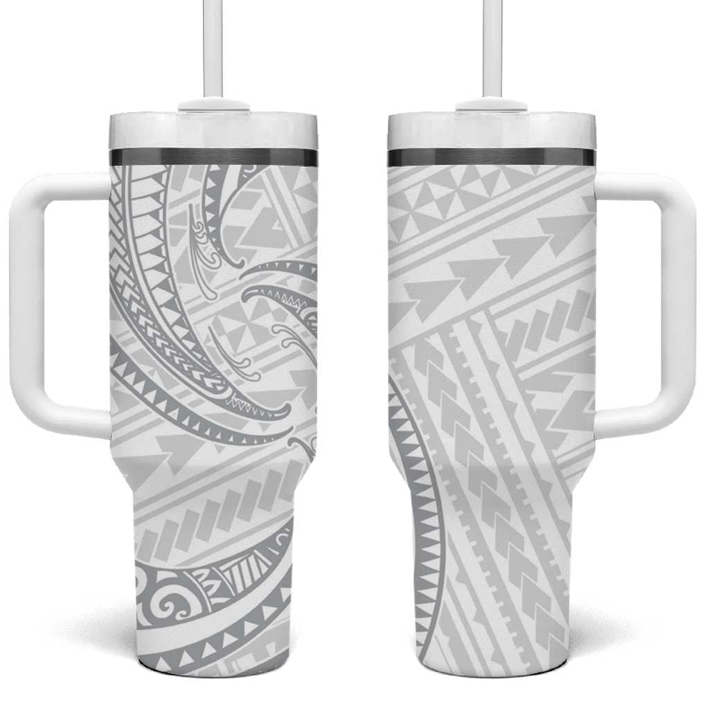 White Sunday Lotu Tamaiti Tumbler With Handle Polynesian Wave Pastel Gray LT9 One Size: 40 oz Gray - Polynesian Pride