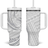 White Sunday Lotu Tamaiti Tumbler With Handle Polynesian Wave Pastel Gray LT9 One Size: 40 oz Gray - Polynesian Pride