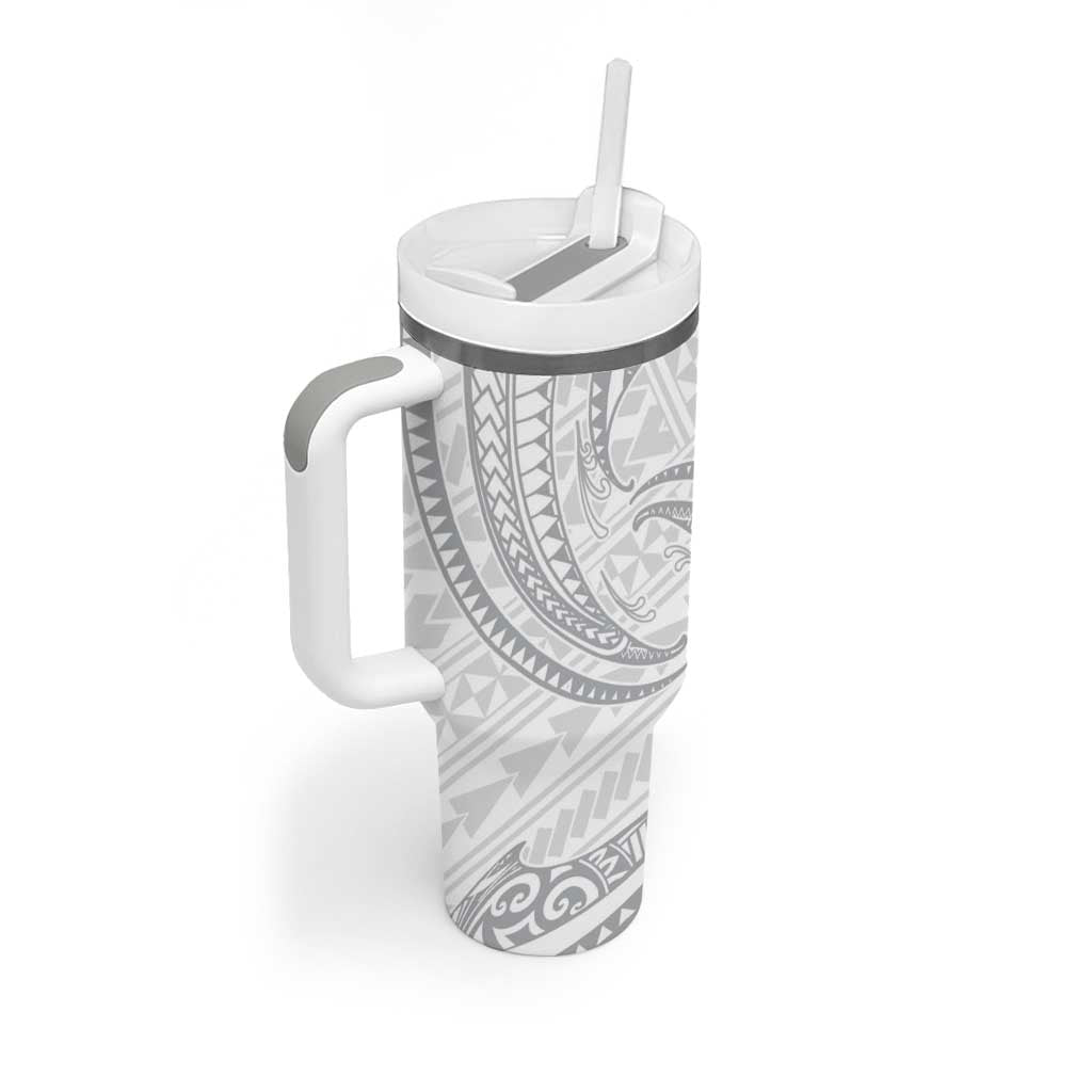 White Sunday Lotu Tamaiti Tumbler With Handle Polynesian Wave Pastel Gray LT9 - Polynesian Pride