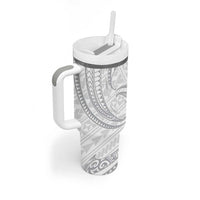 White Sunday Lotu Tamaiti Tumbler With Handle Polynesian Wave Pastel Gray LT9 - Polynesian Pride