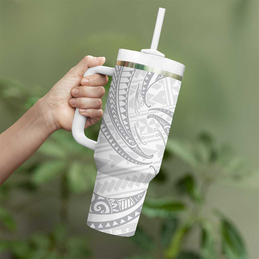 White Sunday Lotu Tamaiti Tumbler With Handle Polynesian Wave Pastel Gray LT9 - Polynesian Pride