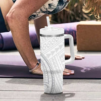White Sunday Lotu Tamaiti Tumbler With Handle Polynesian Wave Pastel Gray LT9 - Polynesian Pride
