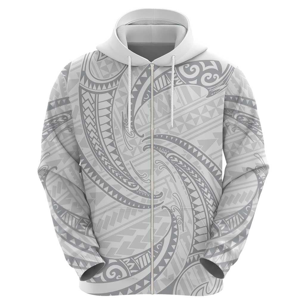 White Sunday Lotu Tamaiti Zip Hoodie Polynesian Wave Pastel Gray LT9 - Polynesian Pride