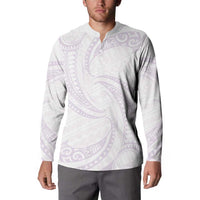 White Sunday Lotu Tamaiti Button Sweatshirt Polynesian Wave Pastel Mauve LT9 - Polynesian Pride