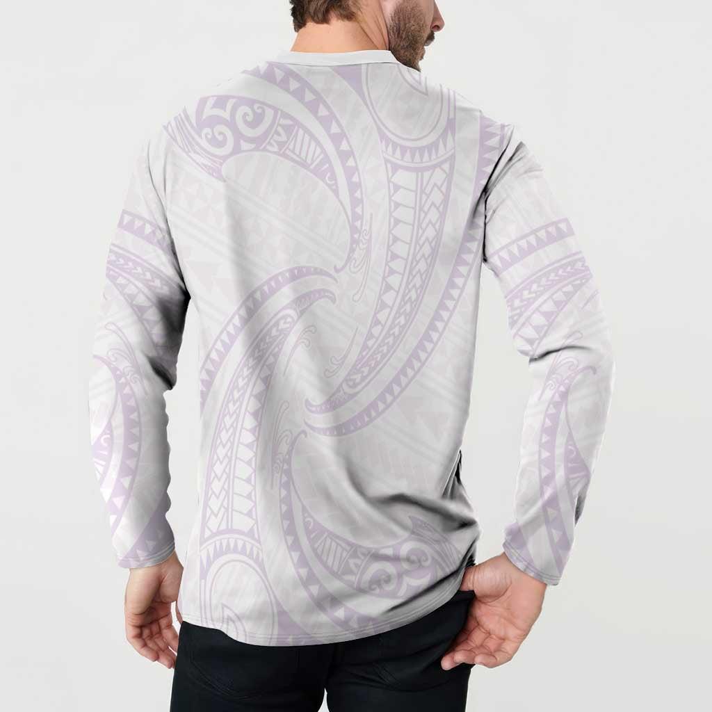 White Sunday Lotu Tamaiti Button Sweatshirt Polynesian Wave Pastel Mauve LT9 - Polynesian Pride