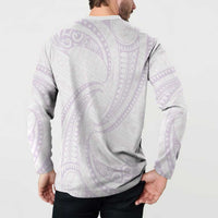 White Sunday Lotu Tamaiti Button Sweatshirt Polynesian Wave Pastel Mauve LT9 - Polynesian Pride