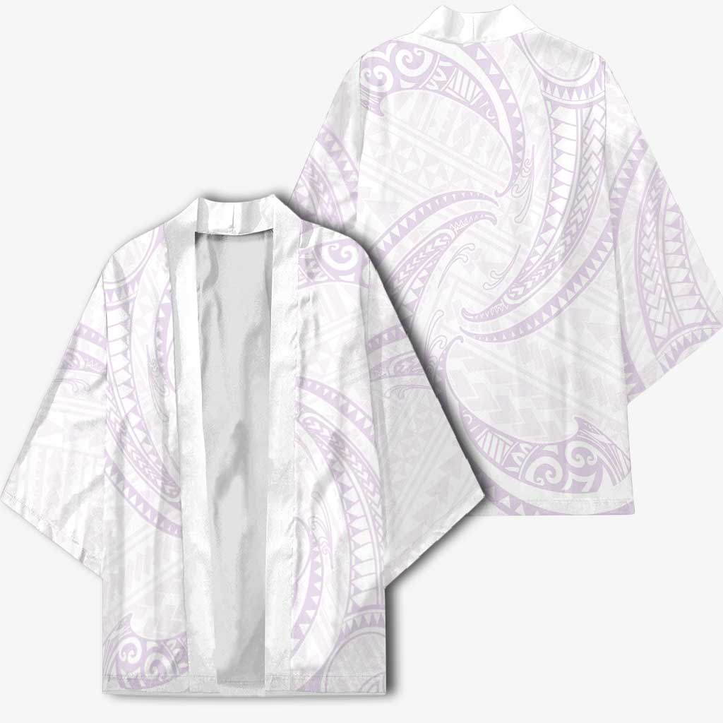 White Sunday Lotu Tamaiti Kimono Polynesian Wave Pastel Mauve LT9 - Polynesian Pride