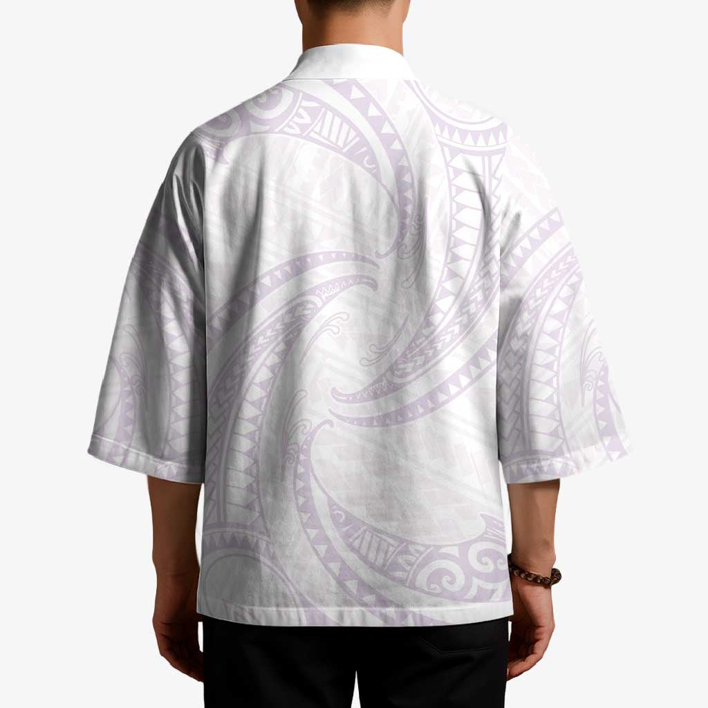 White Sunday Lotu Tamaiti Kimono Polynesian Wave Pastel Mauve LT9 - Polynesian Pride
