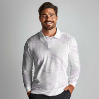 White Sunday Lotu Tamaiti Long Sleeve Polo Shirt Polynesian Wave Pastel Mauve LT9 - Polynesian Pride