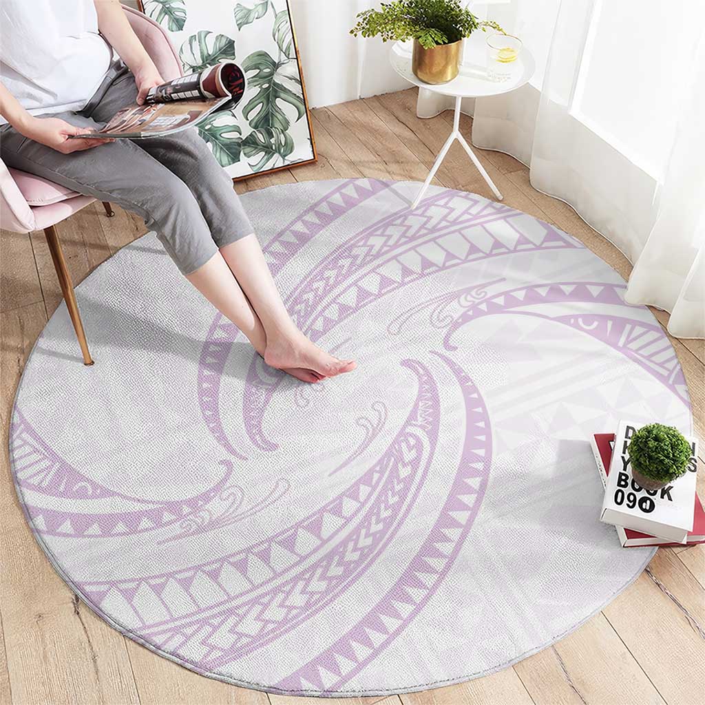 White Sunday Lotu Tamaiti Round Carpet Polynesian Wave Pastel Mauve LT9 - Polynesian Pride