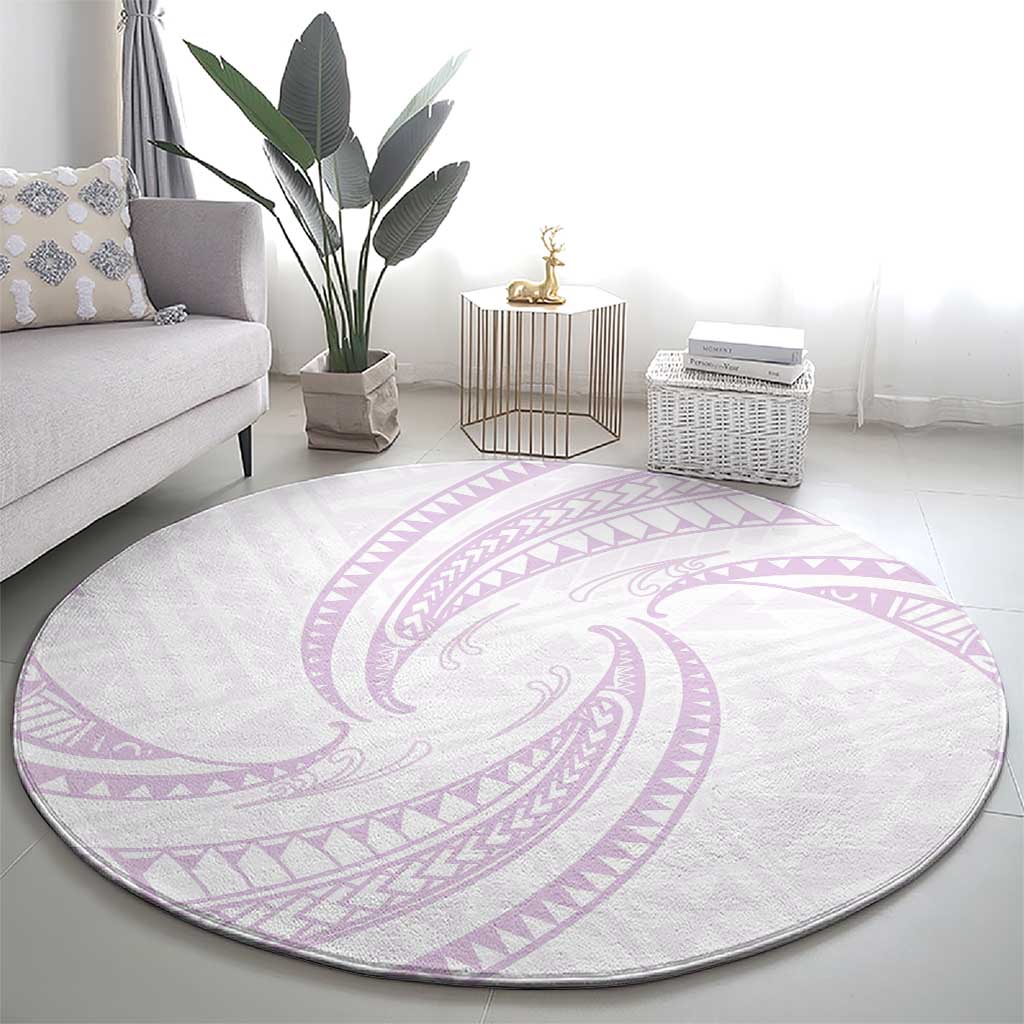 White Sunday Lotu Tamaiti Round Carpet Polynesian Wave Pastel Mauve LT9 - Polynesian Pride