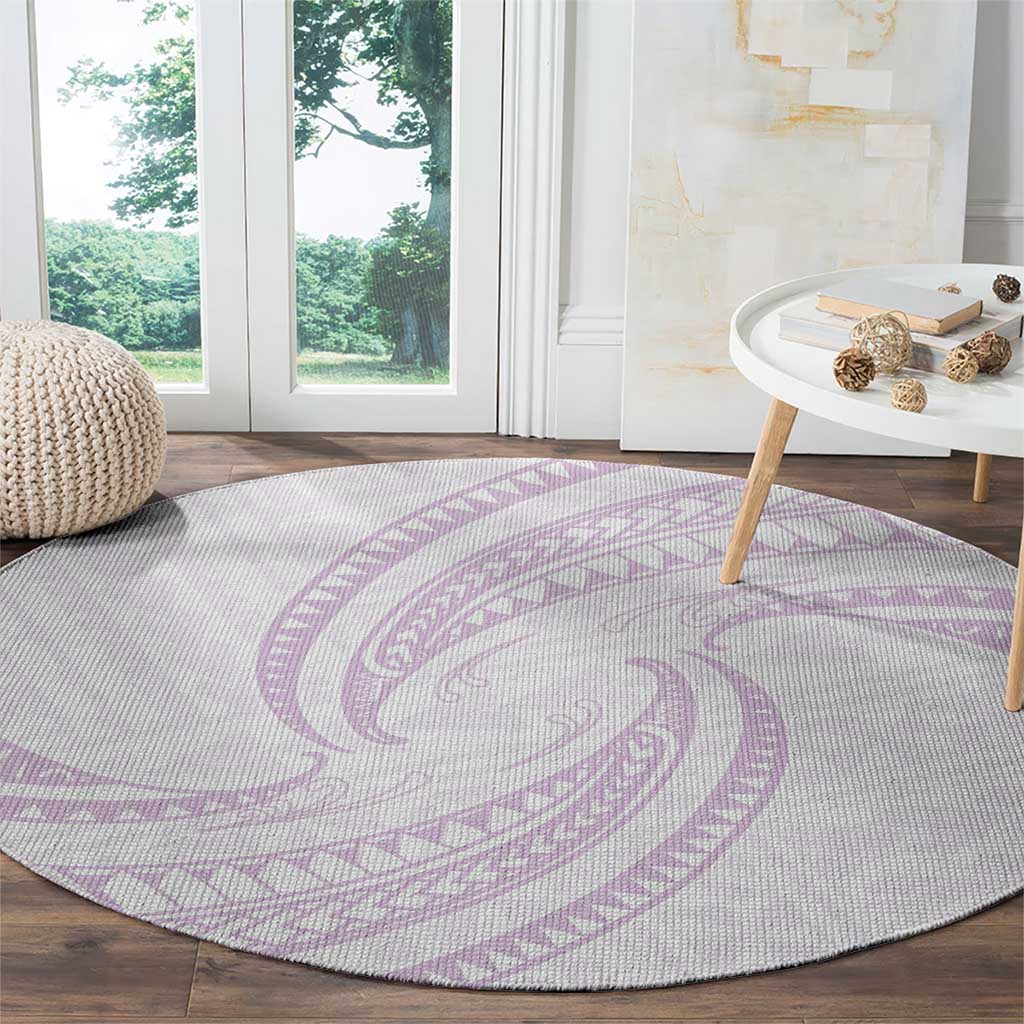 White Sunday Lotu Tamaiti Round Carpet Polynesian Wave Pastel Mauve LT9 - Polynesian Pride