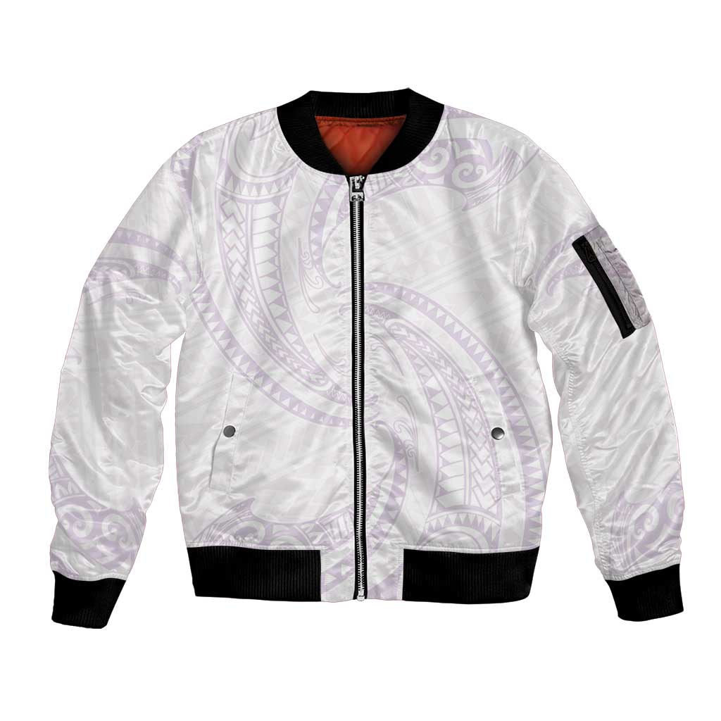 White Sunday Lotu Tamaiti Sleeve Zip Bomber Jacket Polynesian Wave Pastel Mauve LT9 Unisex Mauve - Polynesian Pride