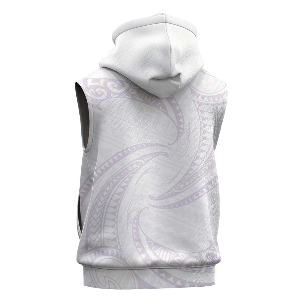 White Sunday Lotu Tamaiti Sleeveless Zip Hoodie Polynesian Wave Pastel Mauve LT9 - Polynesian Pride