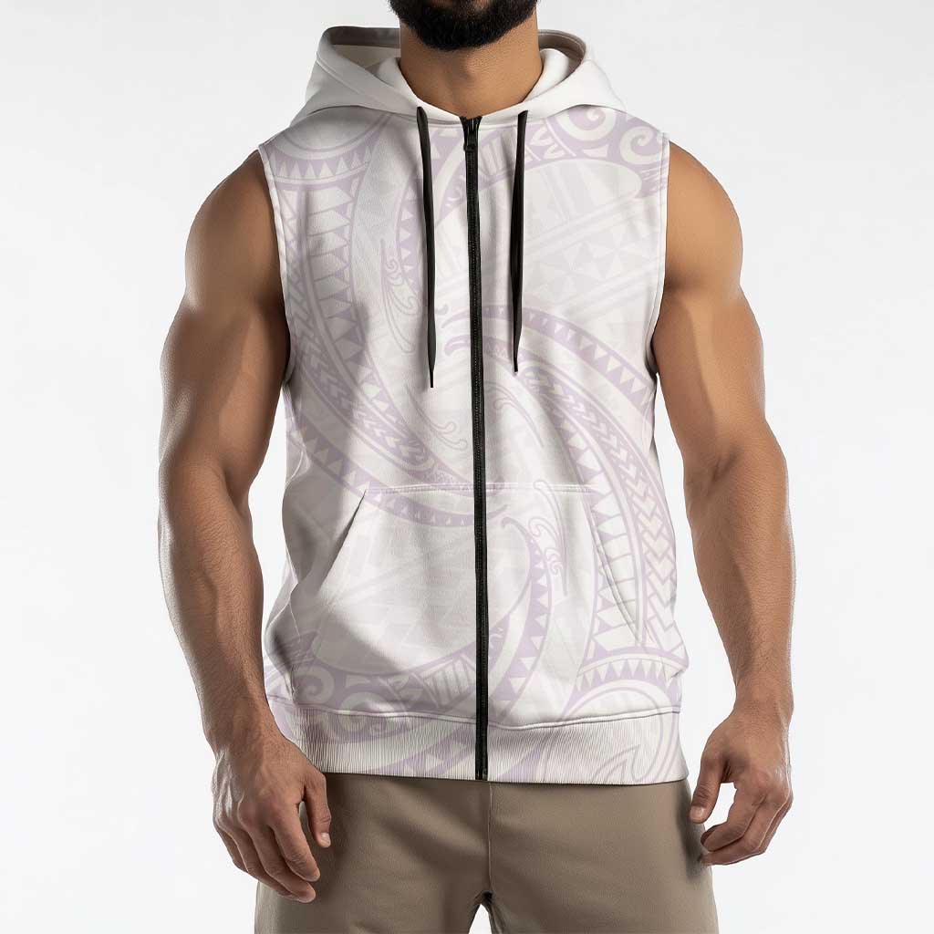 White Sunday Lotu Tamaiti Sleeveless Zip Hoodie Polynesian Wave Pastel Mauve LT9 - Polynesian Pride