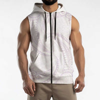 White Sunday Lotu Tamaiti Sleeveless Zip Hoodie Polynesian Wave Pastel Mauve LT9 - Polynesian Pride