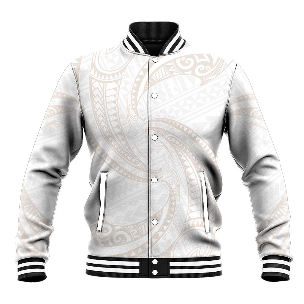 White Sunday Lotu Tamaiti Baseball Jacket Polynesian Wave Pastel Nude LT9 Unisex Nude - Polynesian Pride