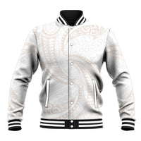 White Sunday Lotu Tamaiti Baseball Jacket Polynesian Wave Pastel Nude LT9 Unisex Nude - Polynesian Pride