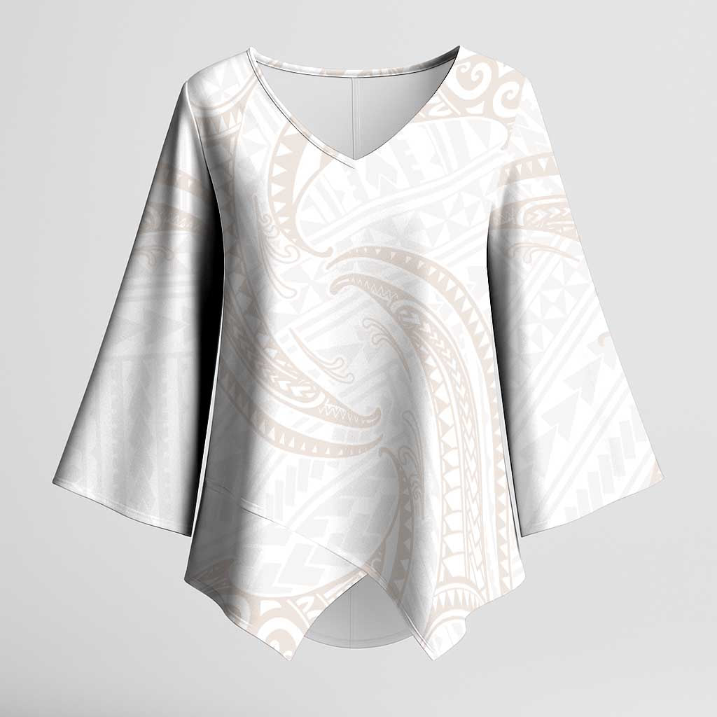 White Sunday Lotu Tamaiti Kimono Sleeve Blouse Polynesian Wave Pastel Nude LT9 Female Nude - Polynesian Pride