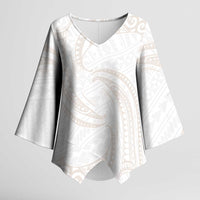 White Sunday Lotu Tamaiti Kimono Sleeve Blouse Polynesian Wave Pastel Nude LT9 Female Nude - Polynesian Pride