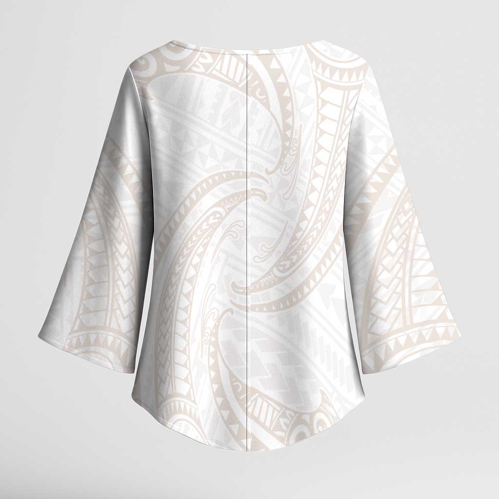 White Sunday Lotu Tamaiti Kimono Sleeve Blouse Polynesian Wave Pastel Nude LT9 - Polynesian Pride