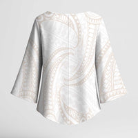 White Sunday Lotu Tamaiti Kimono Sleeve Blouse Polynesian Wave Pastel Nude LT9 - Polynesian Pride