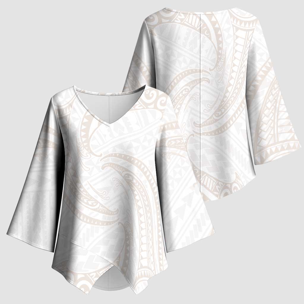 White Sunday Lotu Tamaiti Kimono Sleeve Blouse Polynesian Wave Pastel Nude LT9 - Polynesian Pride