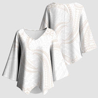 White Sunday Lotu Tamaiti Kimono Sleeve Blouse Polynesian Wave Pastel Nude LT9 - Polynesian Pride